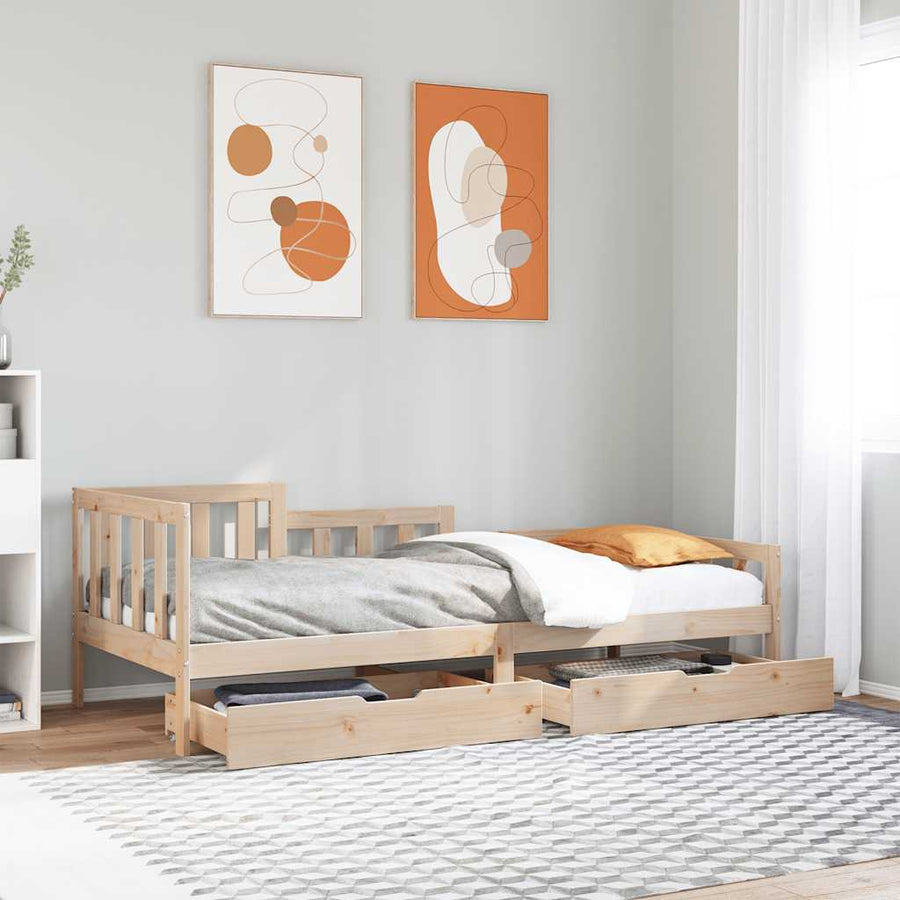 Slaapbank met lades 90x190 cm massief grenenhout