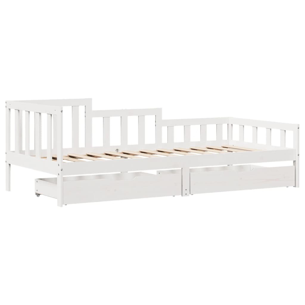 Slaapbank met lades 90x200 cm massief grenenhout wit