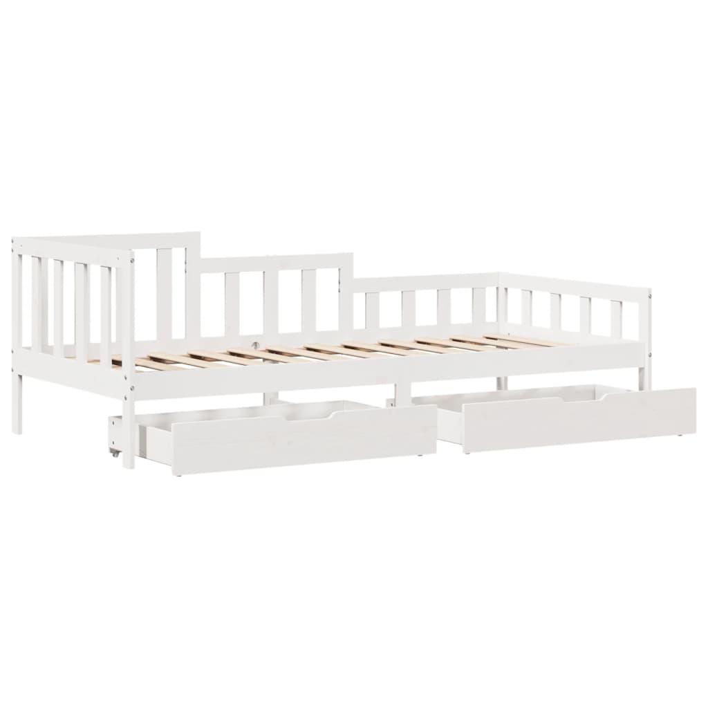 Slaapbank met lades 90x200 cm massief grenenhout wit