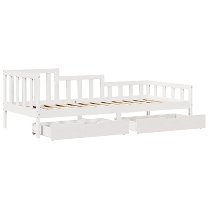 Slaapbank met lades 90x200 cm massief grenenhout wit