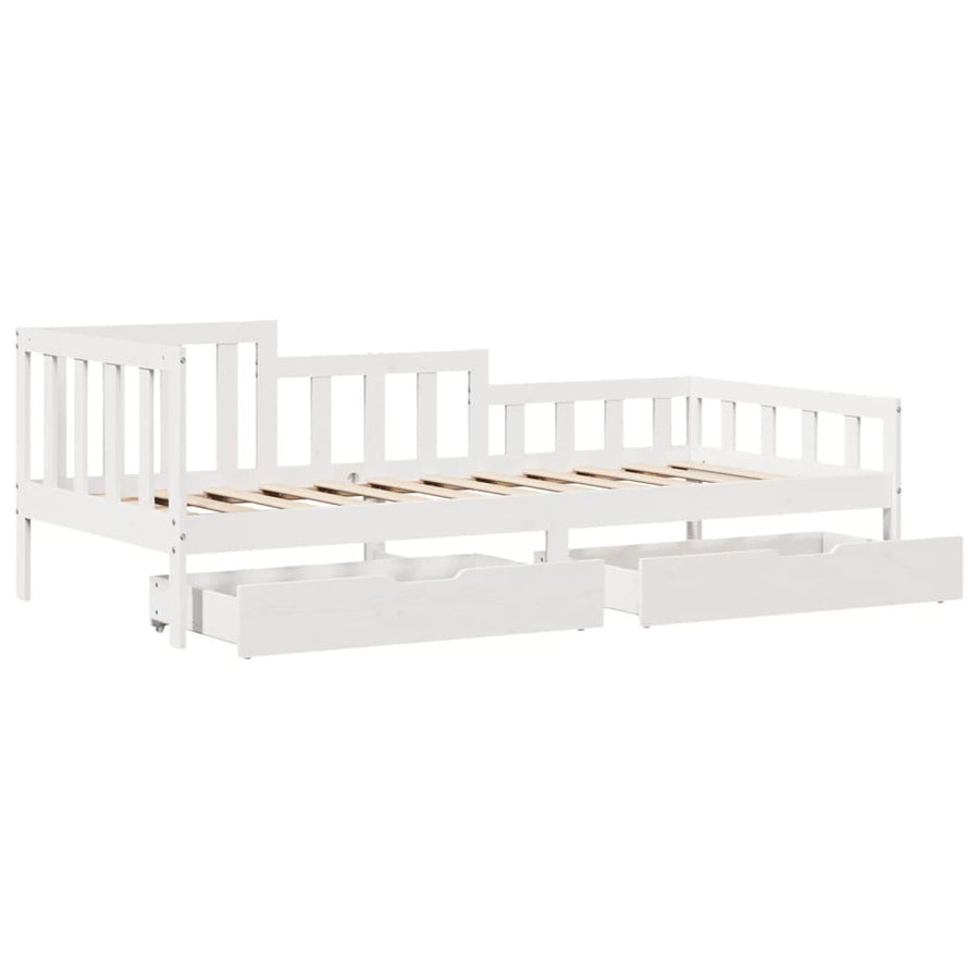 Slaapbank met lades 90x200 cm massief grenenhout wit