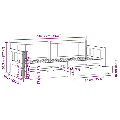 Slaapbank Met Lades Massief Grenenhout 90 x 190 cm