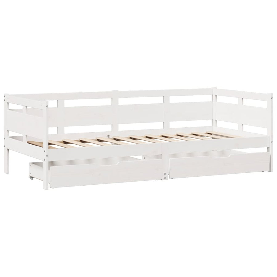 Slaapbank met lades 90x200 cm massief grenenhout wit