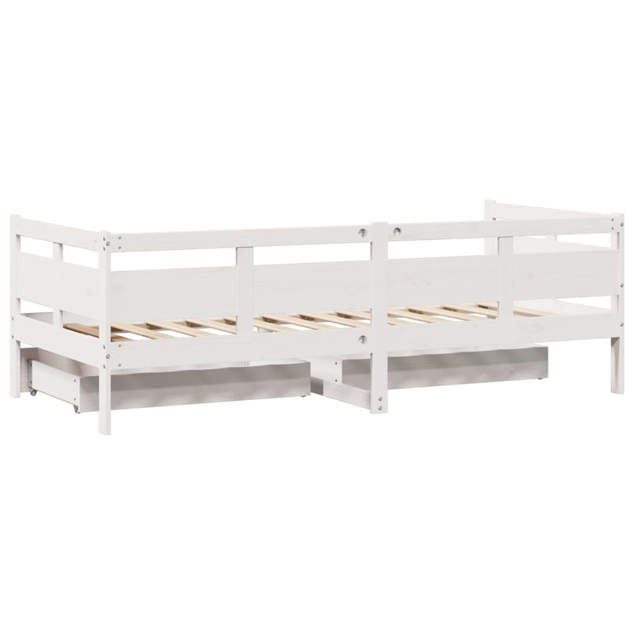 Slaapbank met lades 90x200 cm massief grenenhout wit