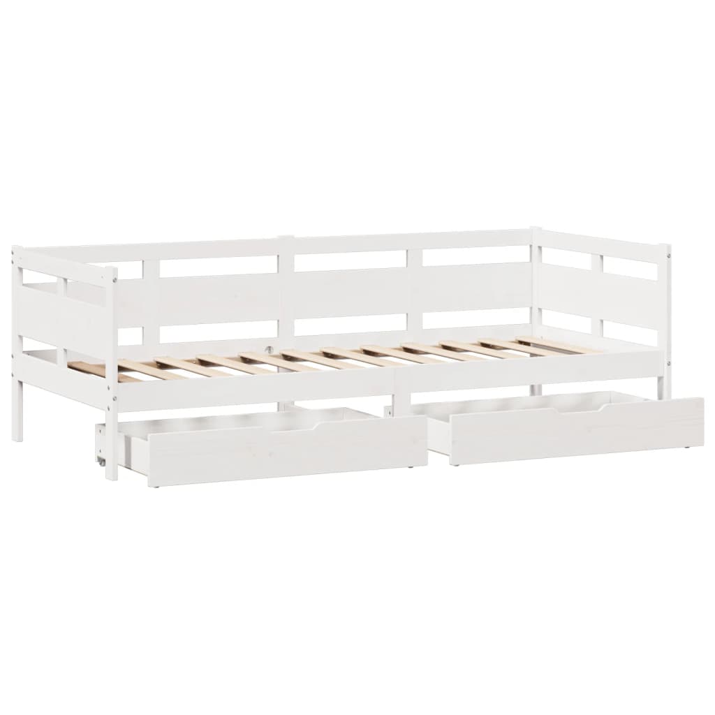 Slaapbank met lades 90x200 cm massief grenenhout wit