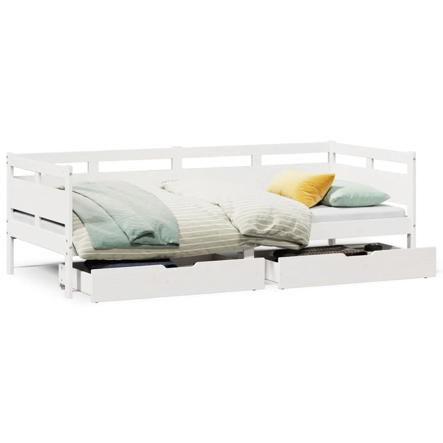 Slaapbank met lades 80x200 cm massief grenenhout wit
