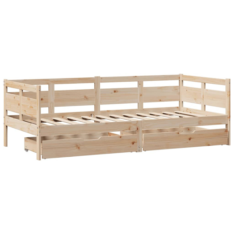 Slaapbank met lades 90x190 cm massief grenenhout