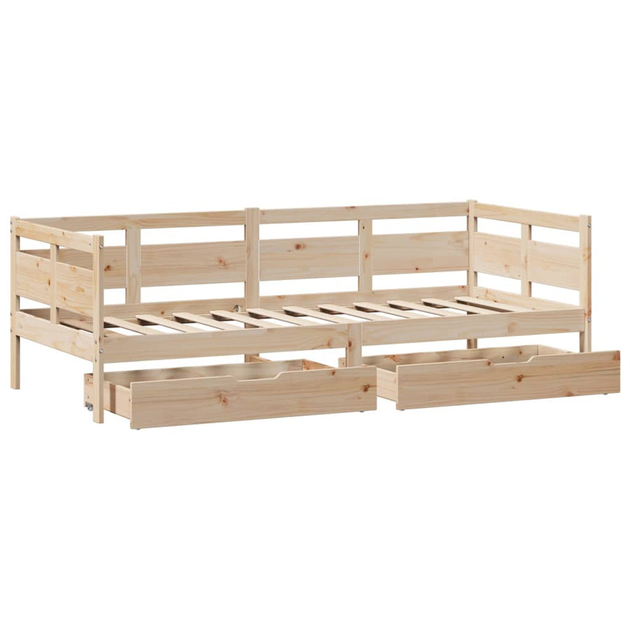 Slaapbank met lades 90x190 cm massief grenenhout