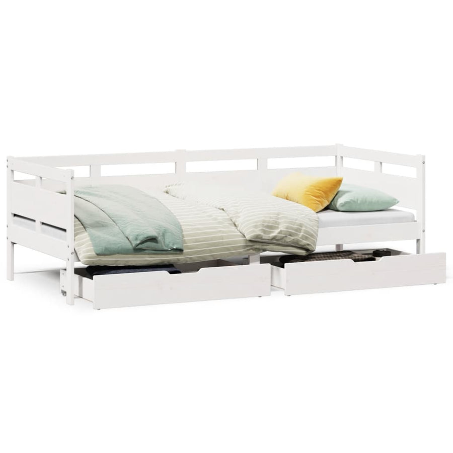 Slaapbank met lades 90x190 cm massief grenenhout wit
