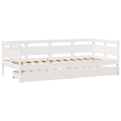 Slaapbank met lades 90x190 cm massief grenenhout wit