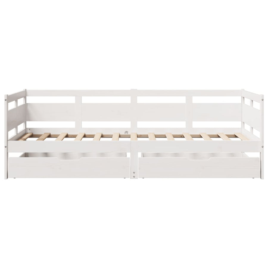 Slaapbank met lades 90x190 cm massief grenenhout wit