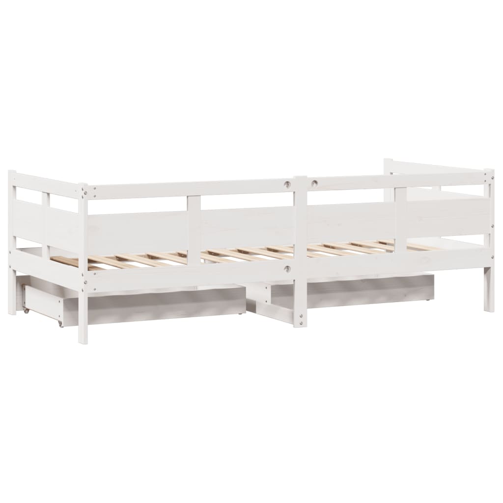 Slaapbank met lades 90x190 cm massief grenenhout wit
