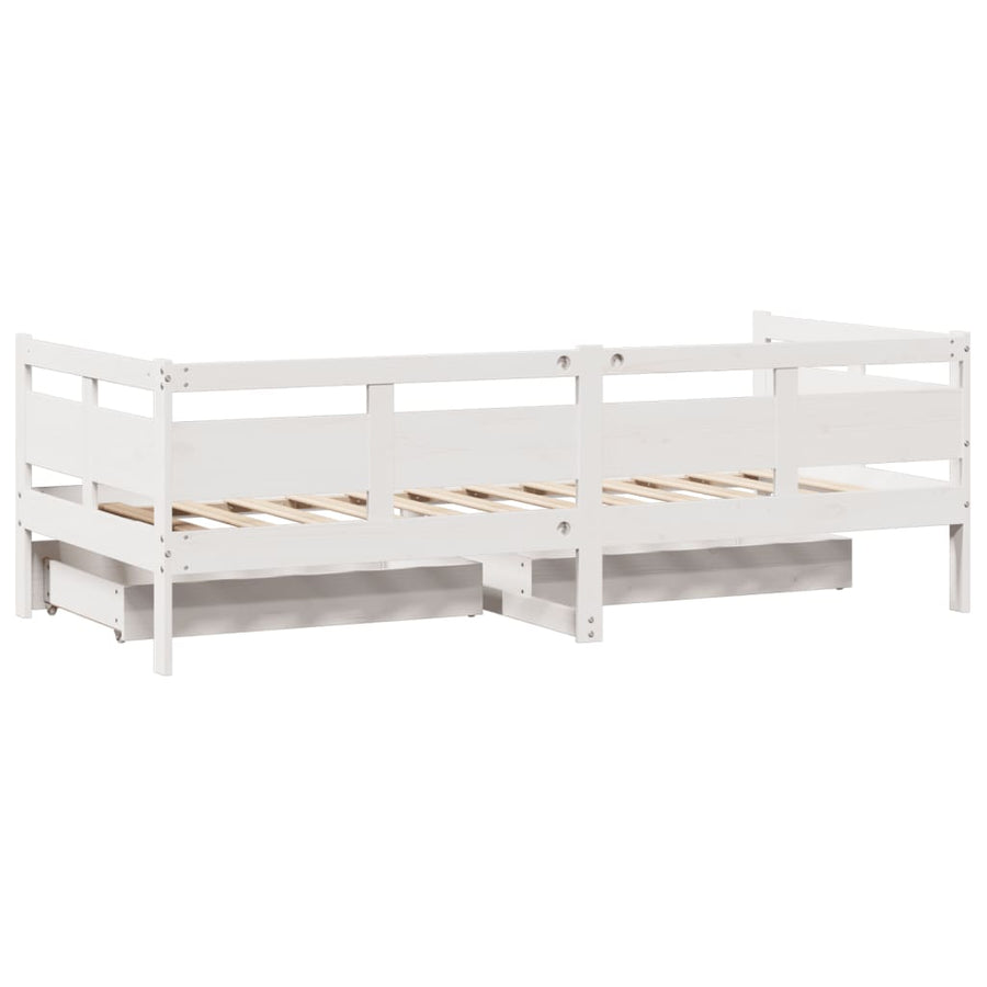 Slaapbank met lades 90x190 cm massief grenenhout wit