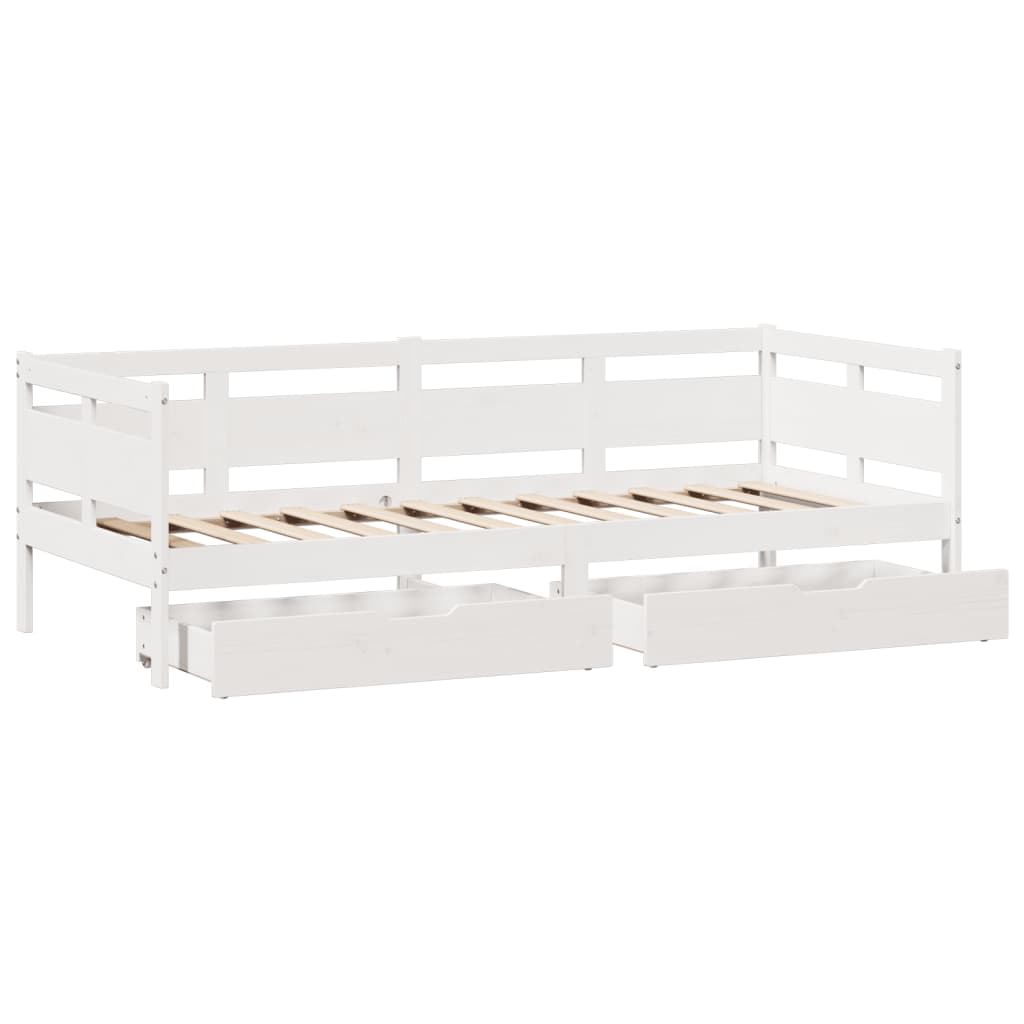 Slaapbank met lades 90x190 cm massief grenenhout wit
