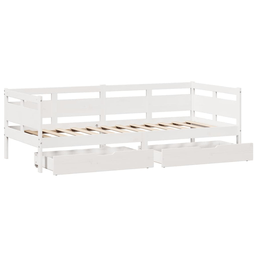 Slaapbank met lades 90x190 cm massief grenenhout wit