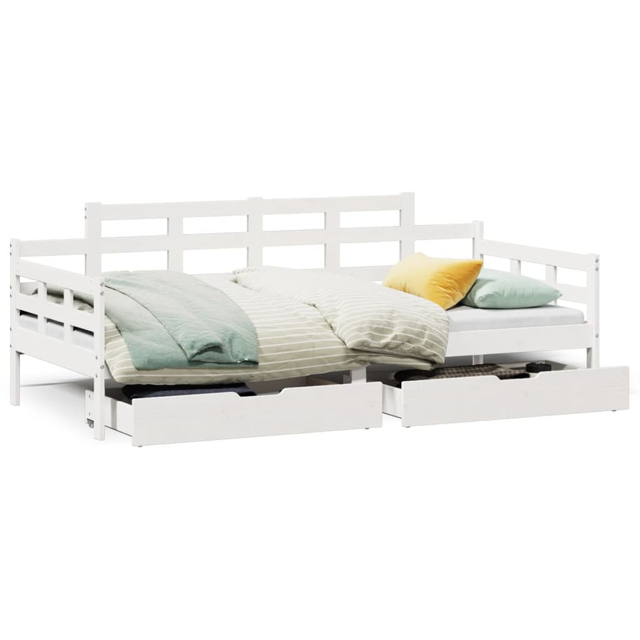 Slaapbank met lades 90x200 cm massief grenenhout wit