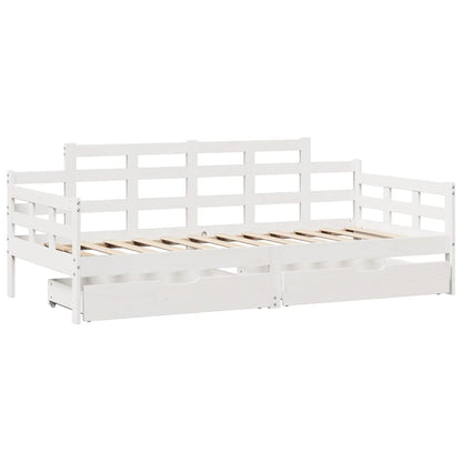 Slaapbank met lades 90x200 cm massief grenenhout wit
