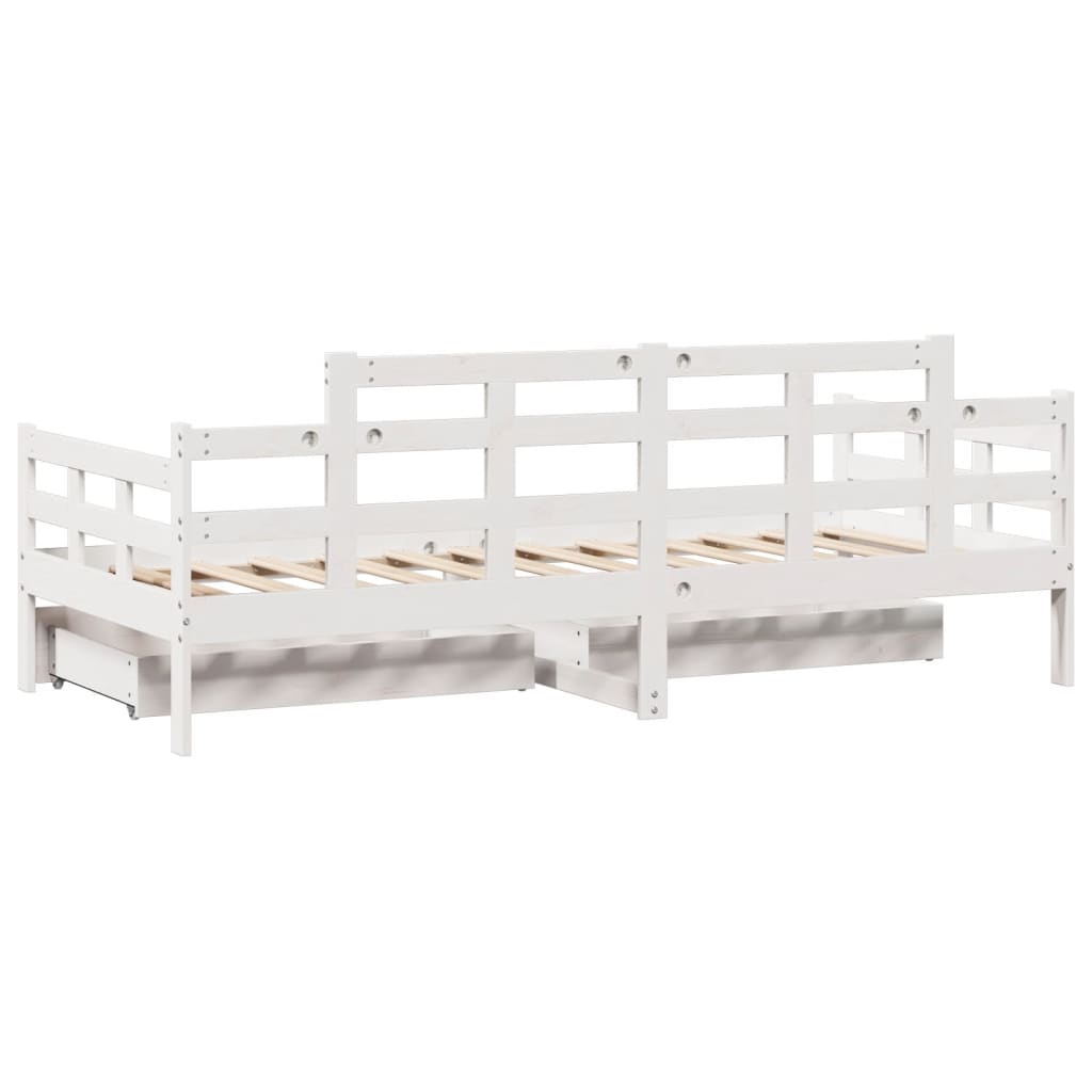 Slaapbank met lades 90x200 cm massief grenenhout wit