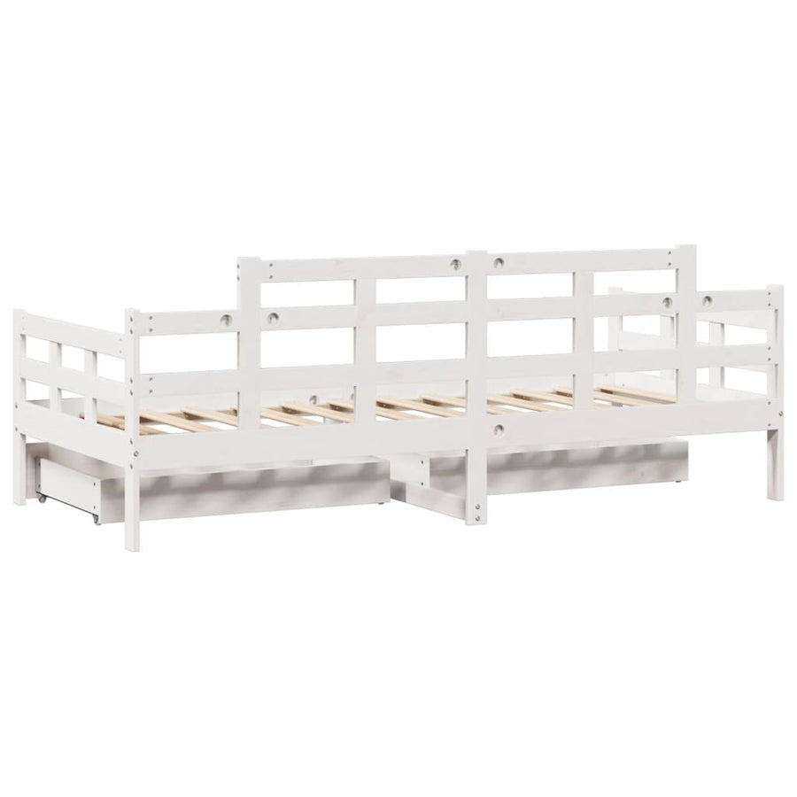 Slaapbank met lades 90x200 cm massief grenenhout wit