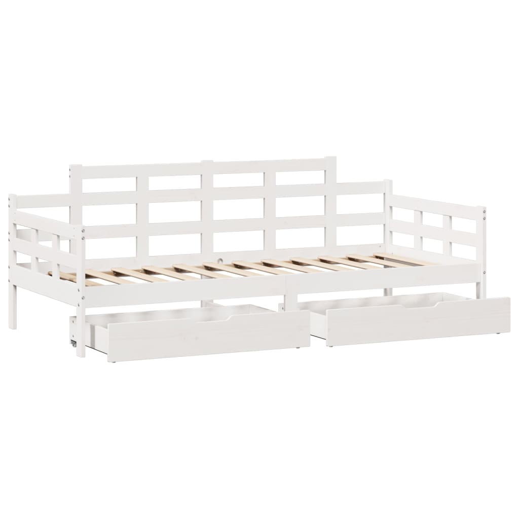 Slaapbank met lades 90x200 cm massief grenenhout wit
