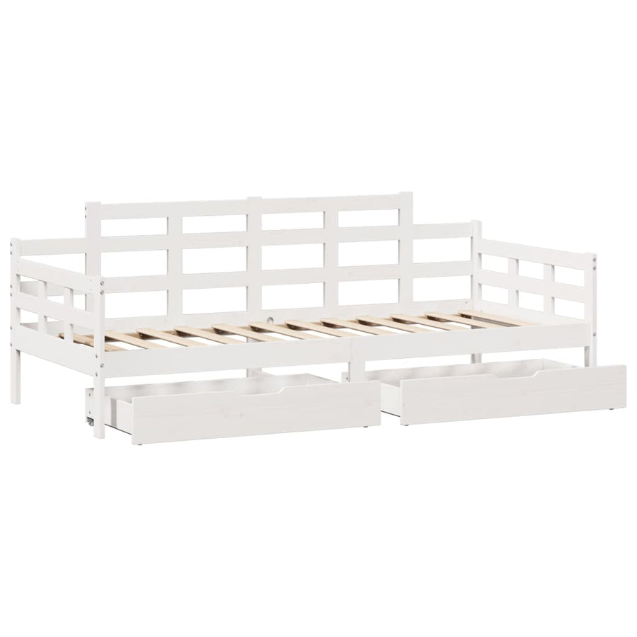 Slaapbank met lades 90x200 cm massief grenenhout wit