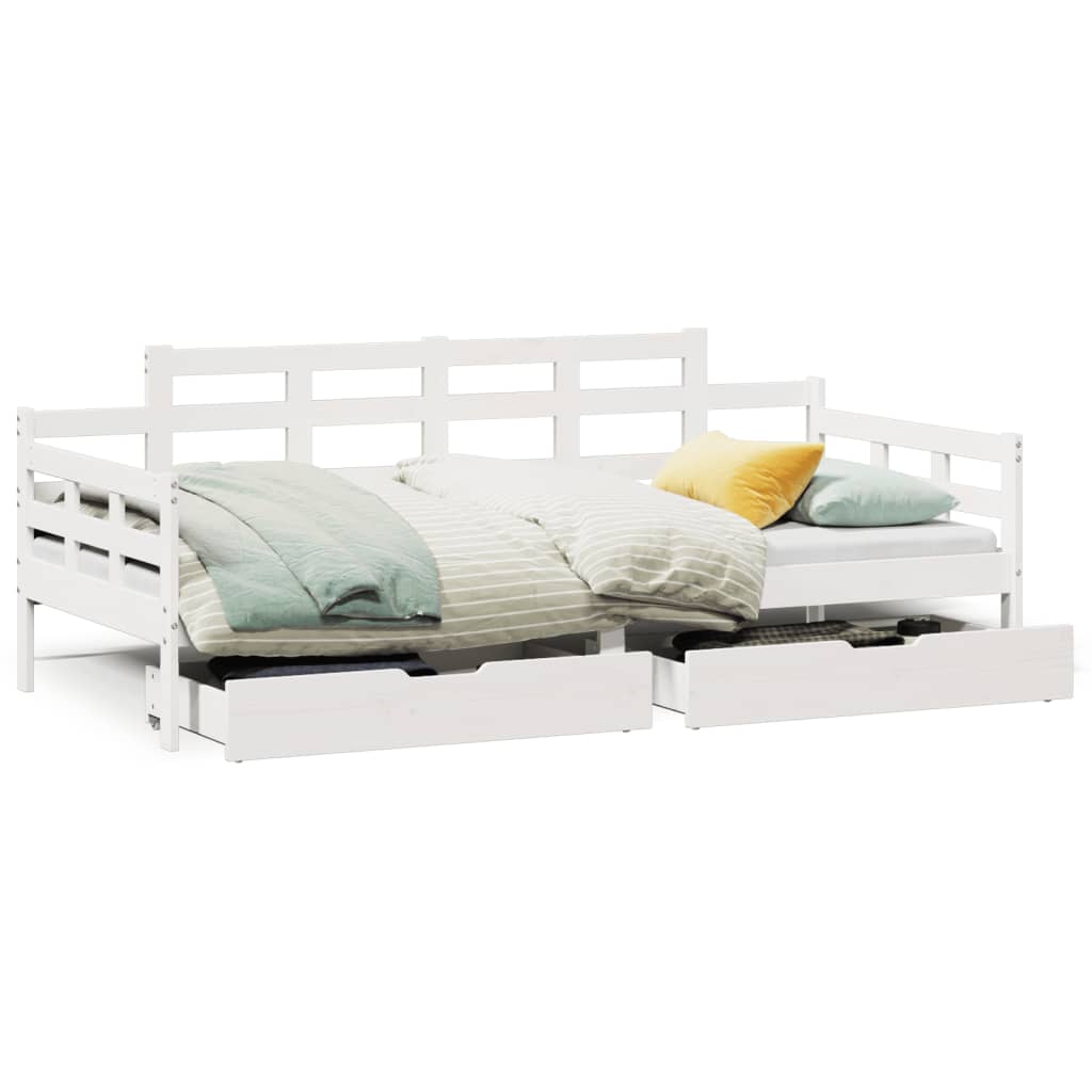Slaapbank met lades 80x200 cm massief grenenhout wit