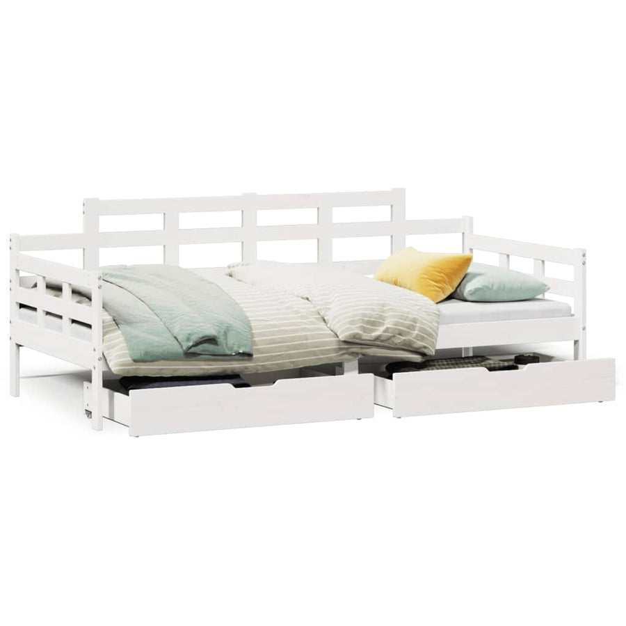 Slaapbank met lades 80x200 cm massief grenenhout wit