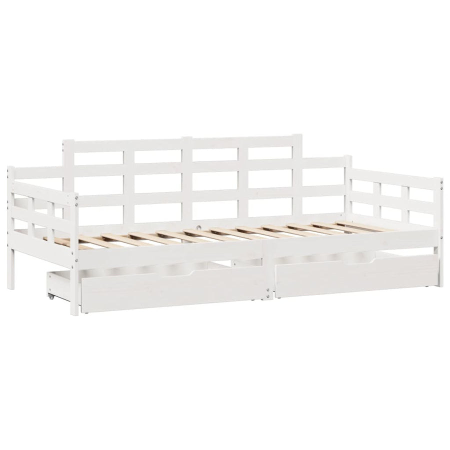 Slaapbank met lades 80x200 cm massief grenenhout wit