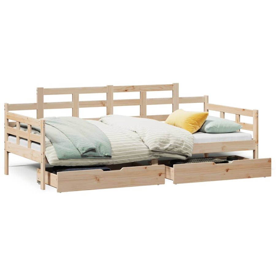 Slaapbank met lades 90x190 cm massief grenenhout