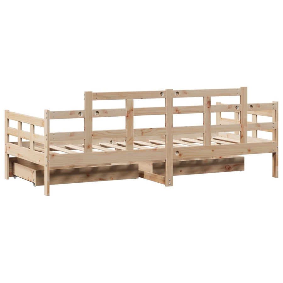 Slaapbank met lades 90x190 cm massief grenenhout
