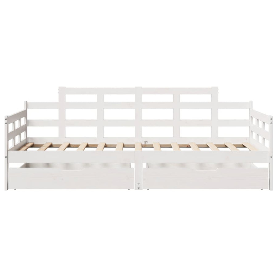 Slaapbank met lades 90x190 cm massief grenenhout wit