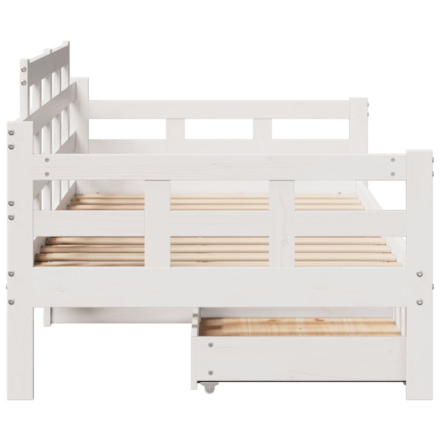 Slaapbank met lades 90x190 cm massief grenenhout wit