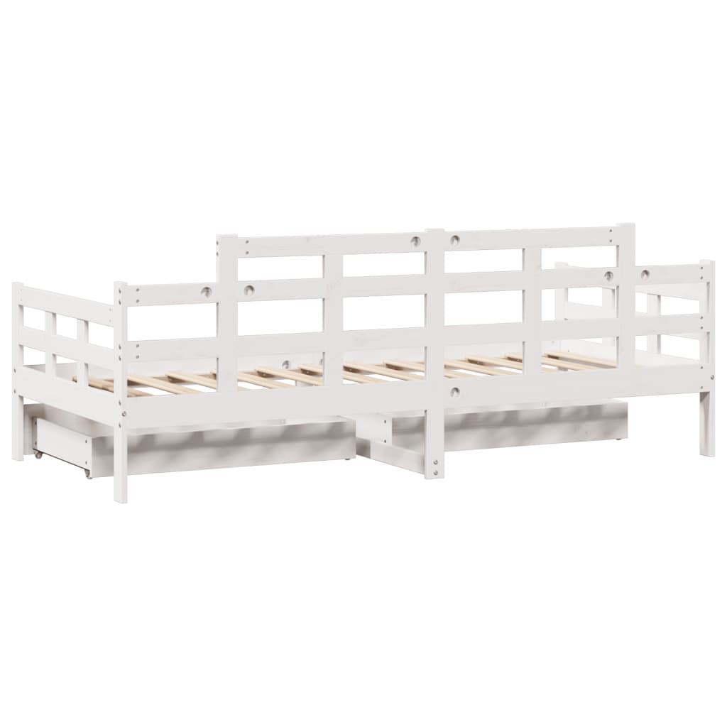 Slaapbank met lades 90x190 cm massief grenenhout wit