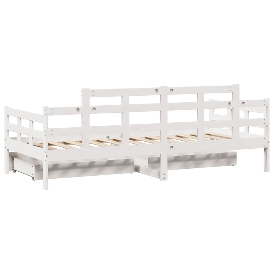 Slaapbank met lades 90x190 cm massief grenenhout wit