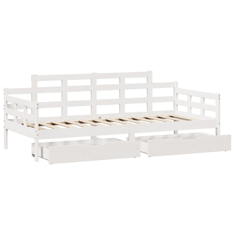 Slaapbank met lades 90x190 cm massief grenenhout wit