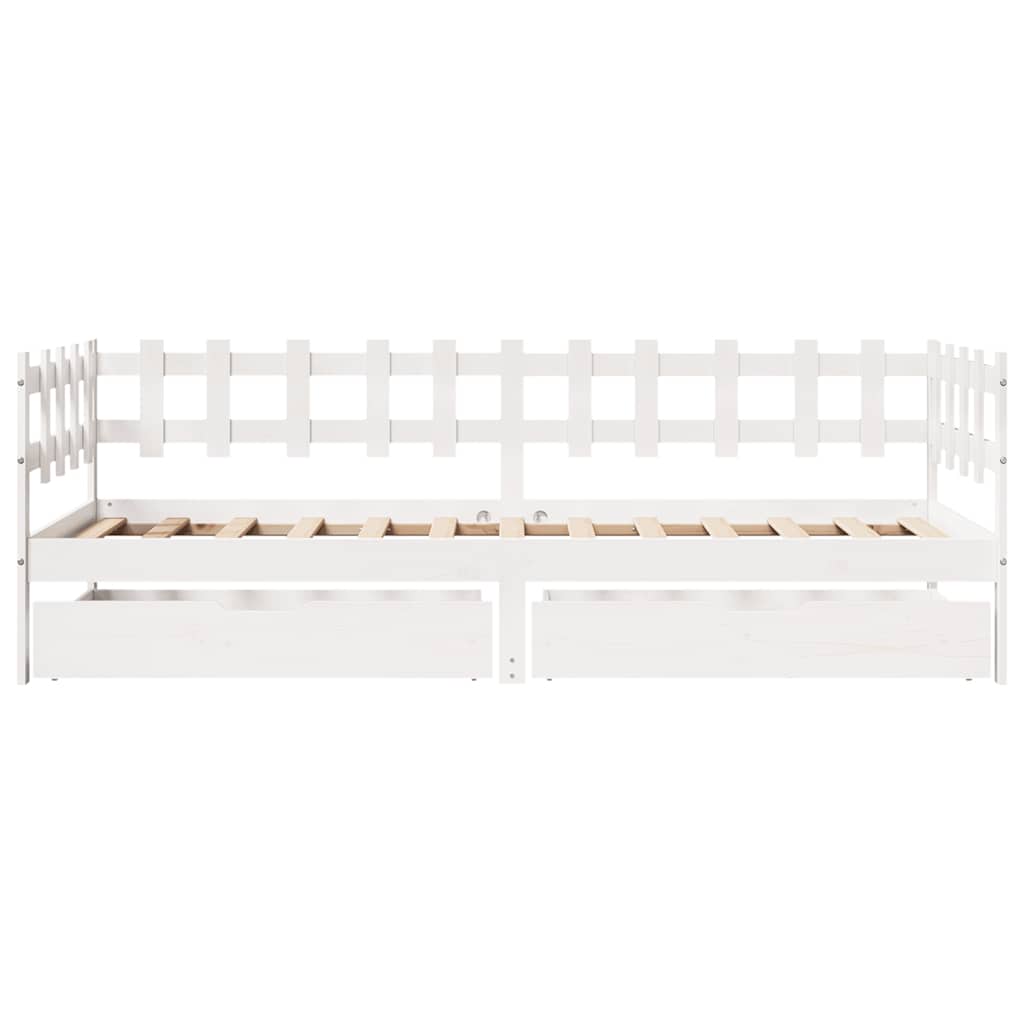 Slaapbank met lades 80x200 cm massief grenenhout wit