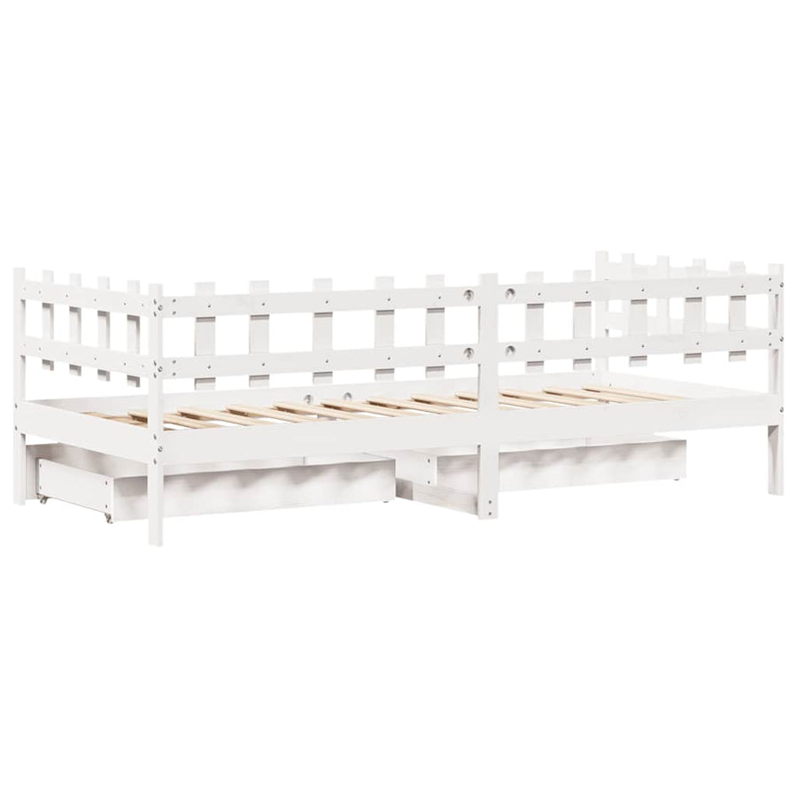 Slaapbank met lades 80x200 cm massief grenenhout wit