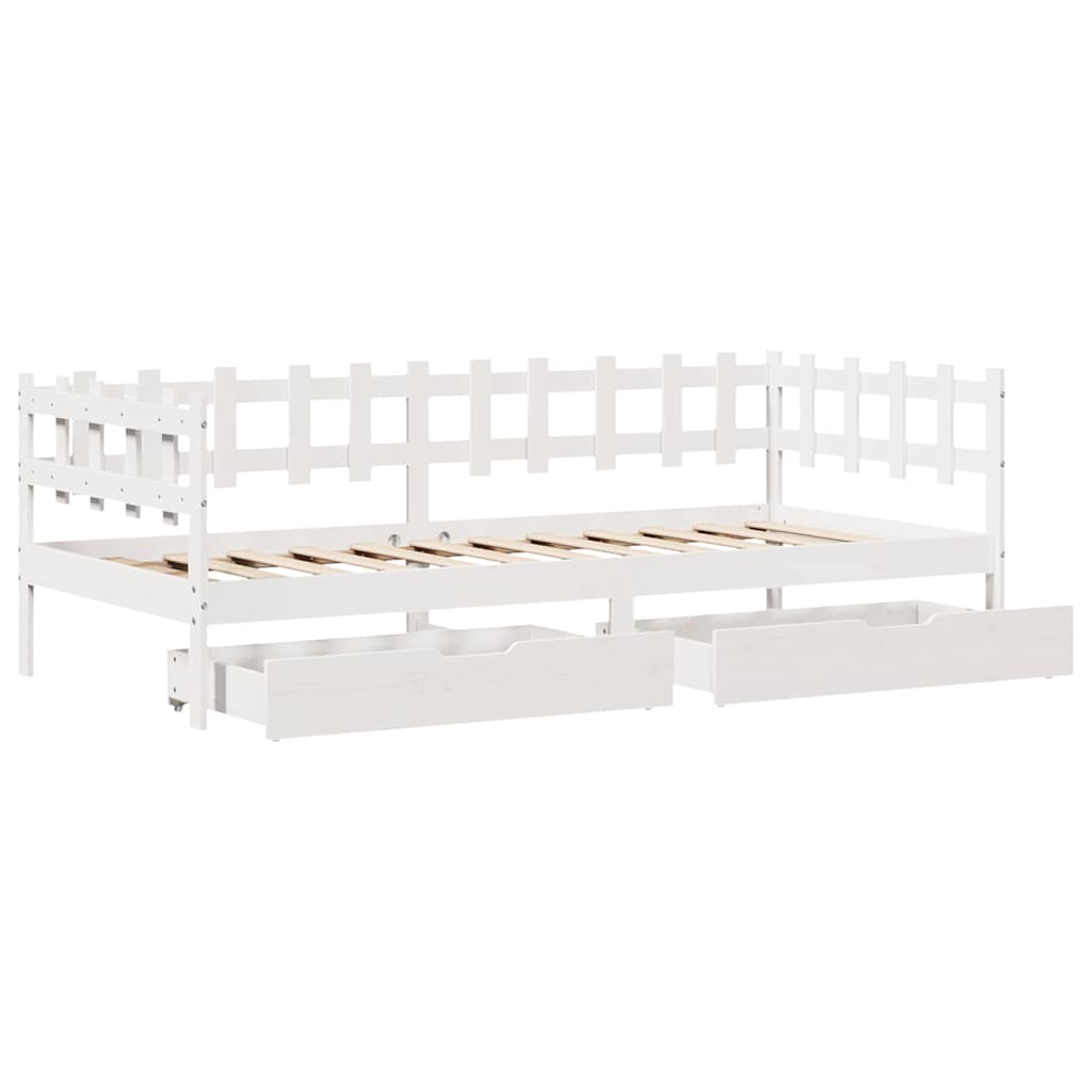 Slaapbank met lades 80x200 cm massief grenenhout wit