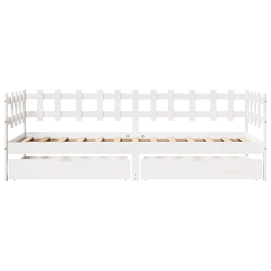 Slaapbank met lades 90x200 cm massief grenenhout wit