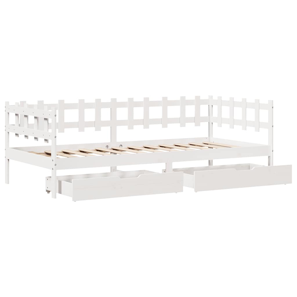 Slaapbank met lades 90x200 cm massief grenenhout wit