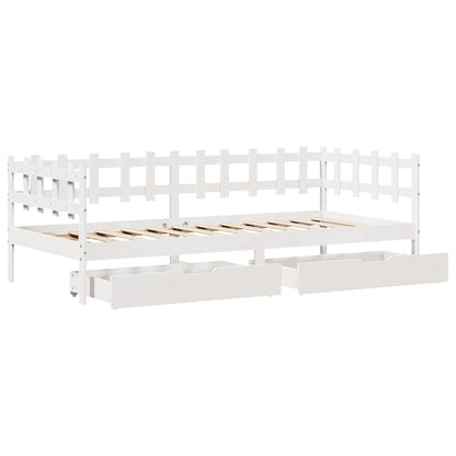 Slaapbank met lades 90x200 cm massief grenenhout wit