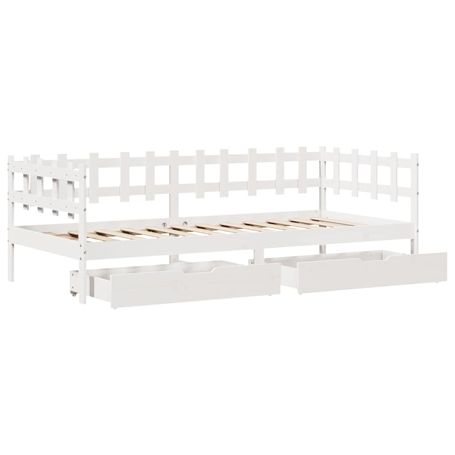 Slaapbank met lades 90x200 cm massief grenenhout wit