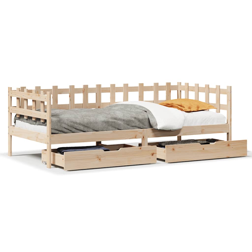 Slaapbank met lades 90x190 cm massief grenenhout