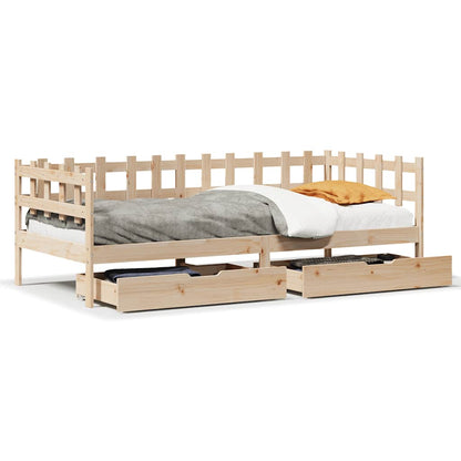 Slaapbank met lades 90x190 cm massief grenenhout