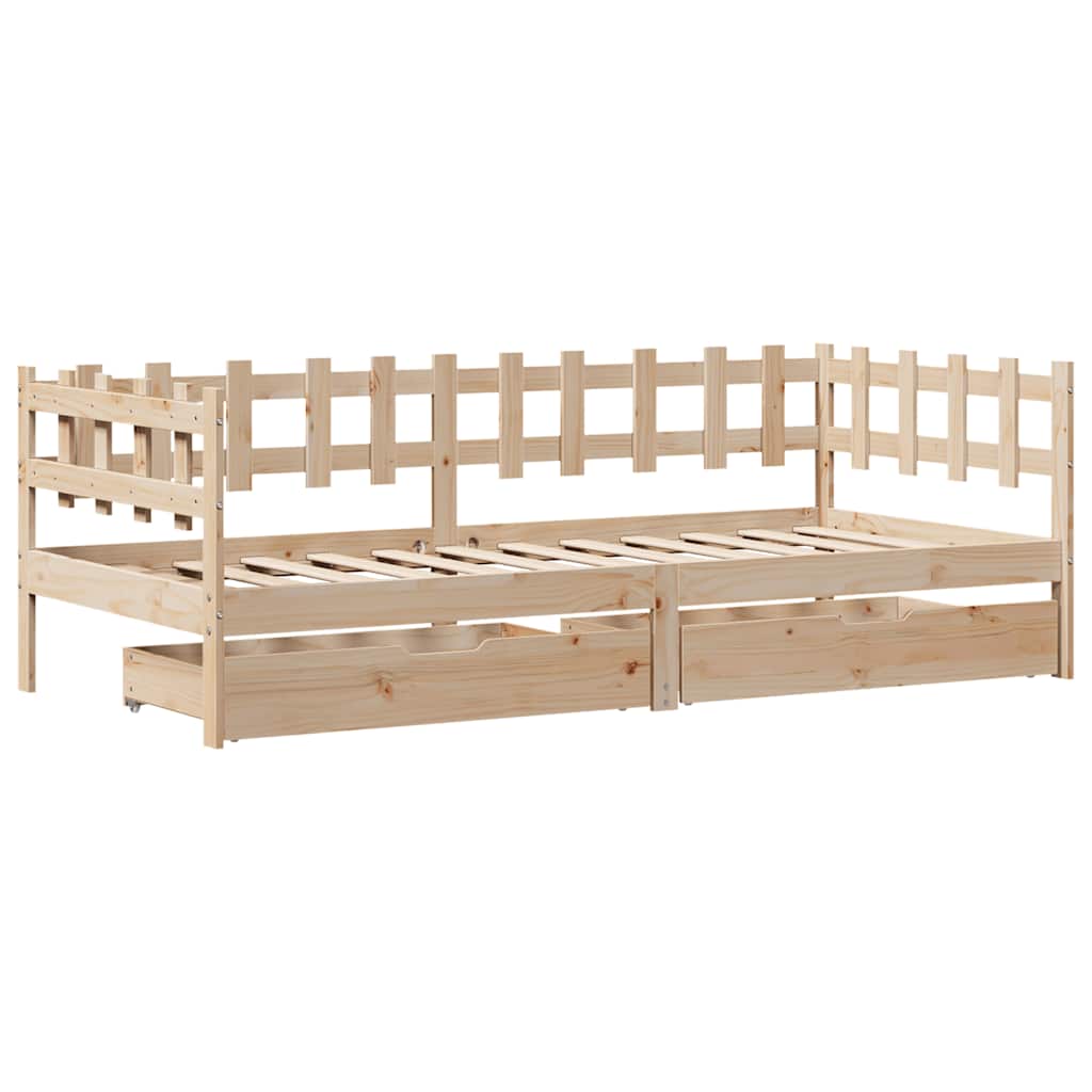 Slaapbank met lades 90x190 cm massief grenenhout