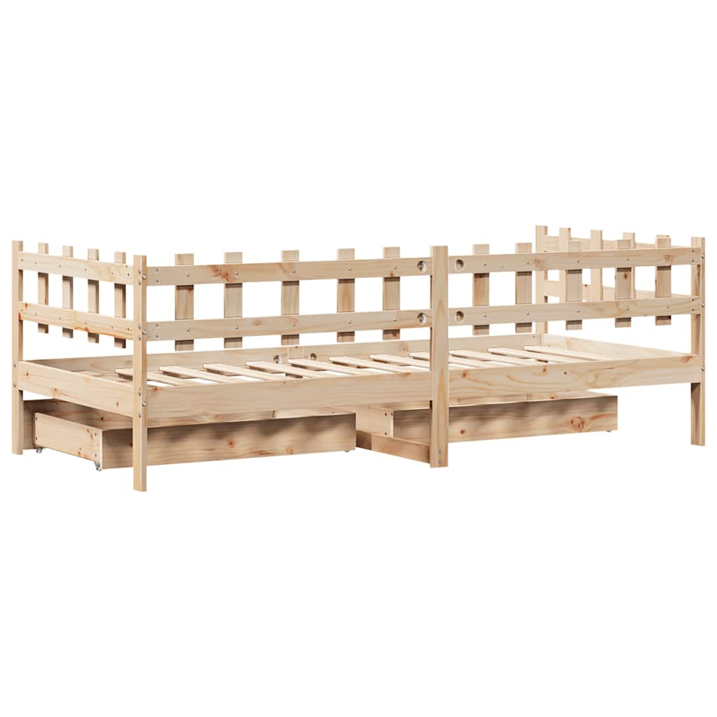 Slaapbank met lades 90x190 cm massief grenenhout