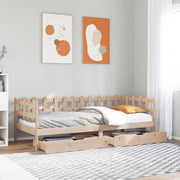 Slaapbank 90x190 cm massief grenenhout met lades