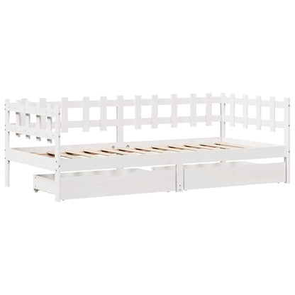 Slaapbank met lades 90x190 cm massief grenenhout wit