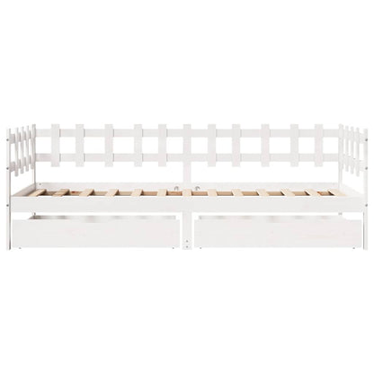 Slaapbank met lades 90x190 cm massief grenenhout wit