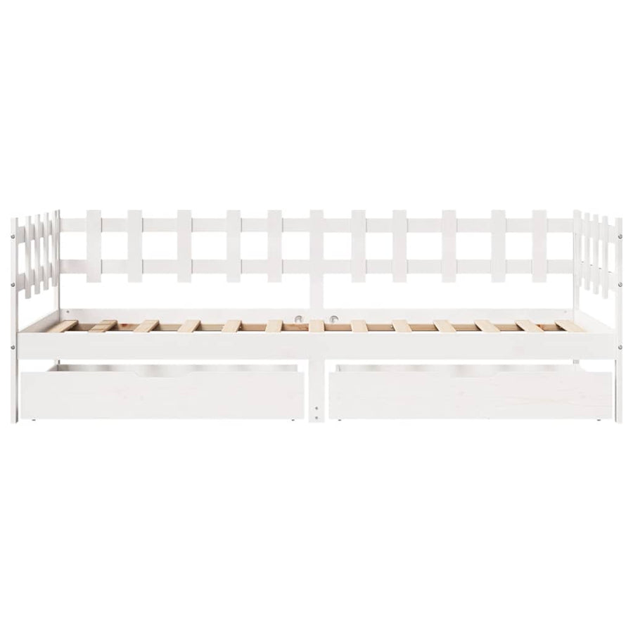 Slaapbank met lades 90x190 cm massief grenenhout wit